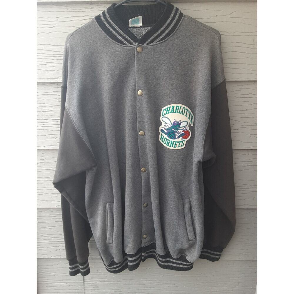 VTG 1993 Charlotte Hornets Teamwork Varsity Button Up Sweatshirt Jacket